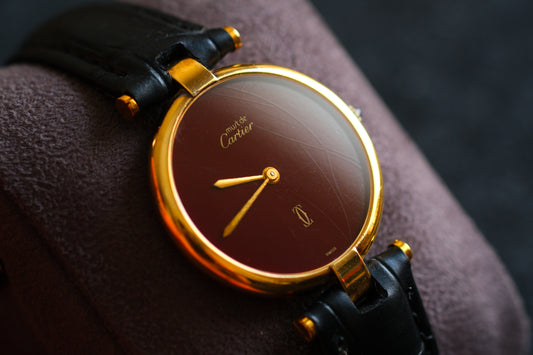 Cartier 1980s Must de Cartier Vendome Red Burgundy Lacquer Dial Men