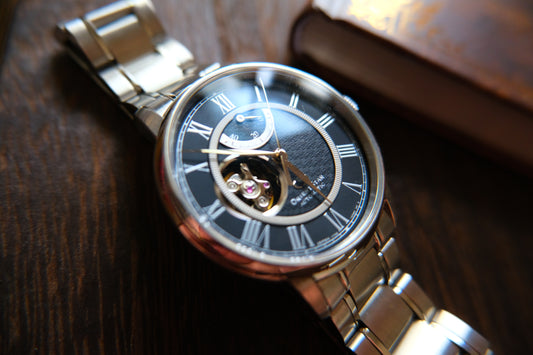 Orient Star Skeleton Open Heart Black Dial