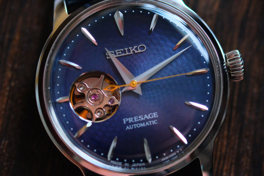 Seiko Pressage Open Heart Blue Dial