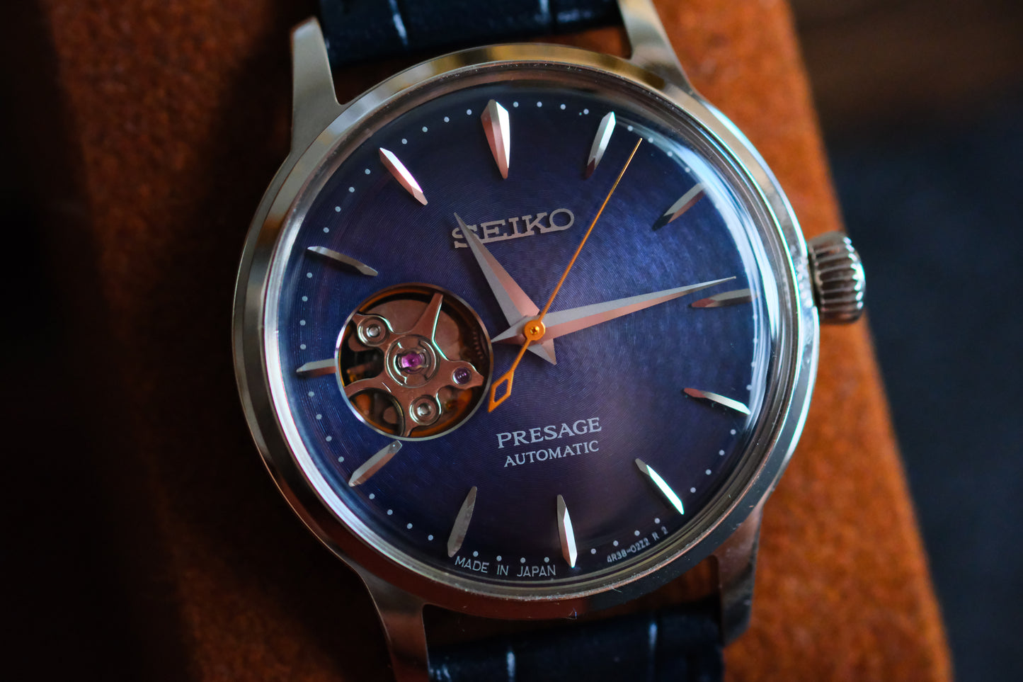 Seiko Pressage Open Heart Blue Dial