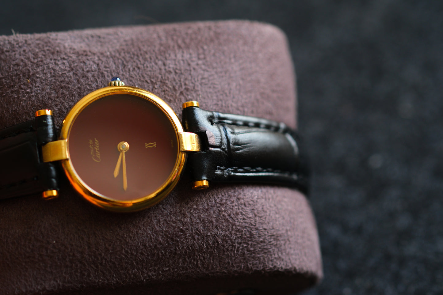 Cartier 1980s Must de Cartier Vendome Red Burgundy Lacquer Dial Lady