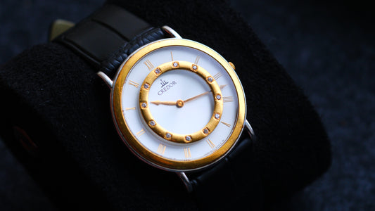 Credor 8N70-6070 Two Bezel 18K Gold Diamond Carson White Dial