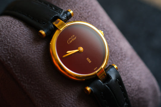 Cartier 1980s Must de Cartier Vendome Red Burgundy Lacquer Dial Lady
