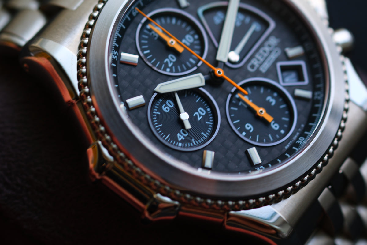 Credor Pacifique GCBK997 6S77-0A10 Chrnograph Limited 2000 Rare Carbon Dial Full Box Paper NOS Condition