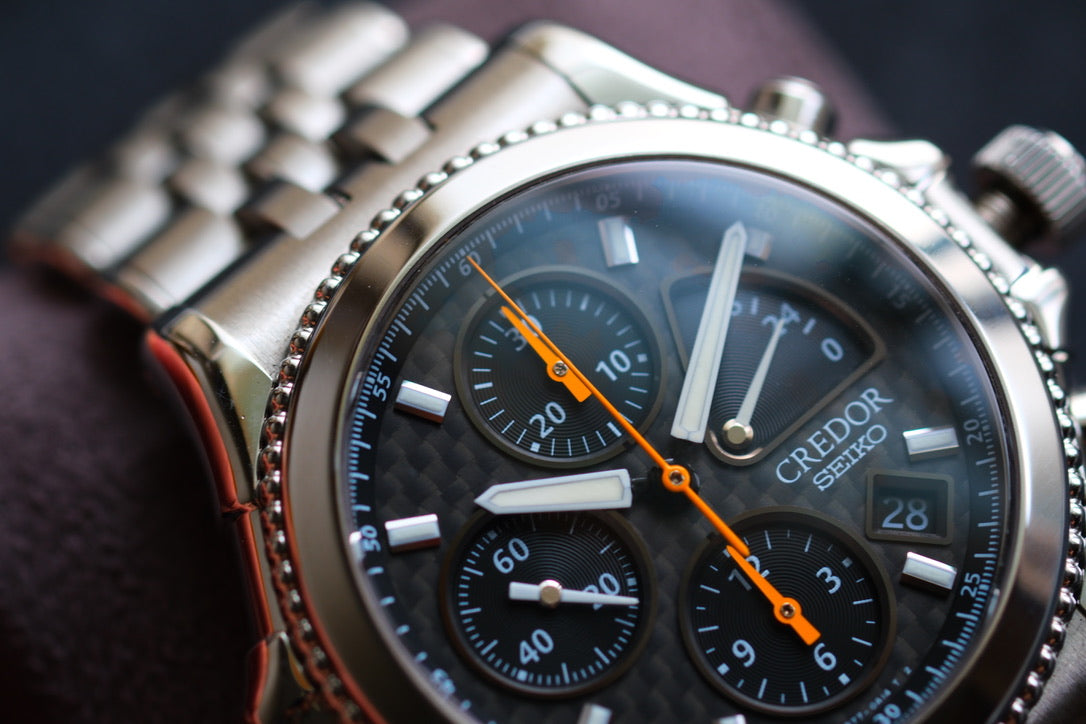 Credor Pacifique GCBK997 6S77-0A10 Chrnograph Limited 2000 Rare Carbon Dial Excellent Condition Serviced