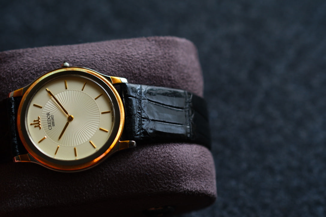 Credor 5A74-2000 JDM Ultra-Slim Dress Watch Two tone Dial Vintage Style 18K Bezel Good Condition