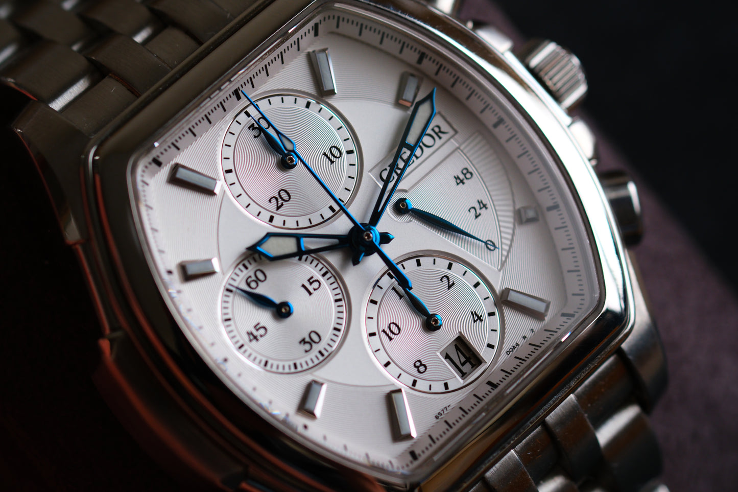 Credor Pacifique Tonneau GCBK993 6s77-00A0 Chrnograph White Dial Blue Hands| Full Serviced| Excellent Condition