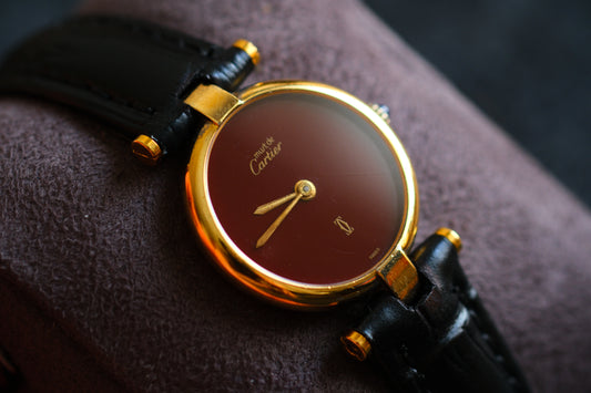 Cartier 1980s Must de Cartier Vendome Red Burgundy Lacquer Dial Lady