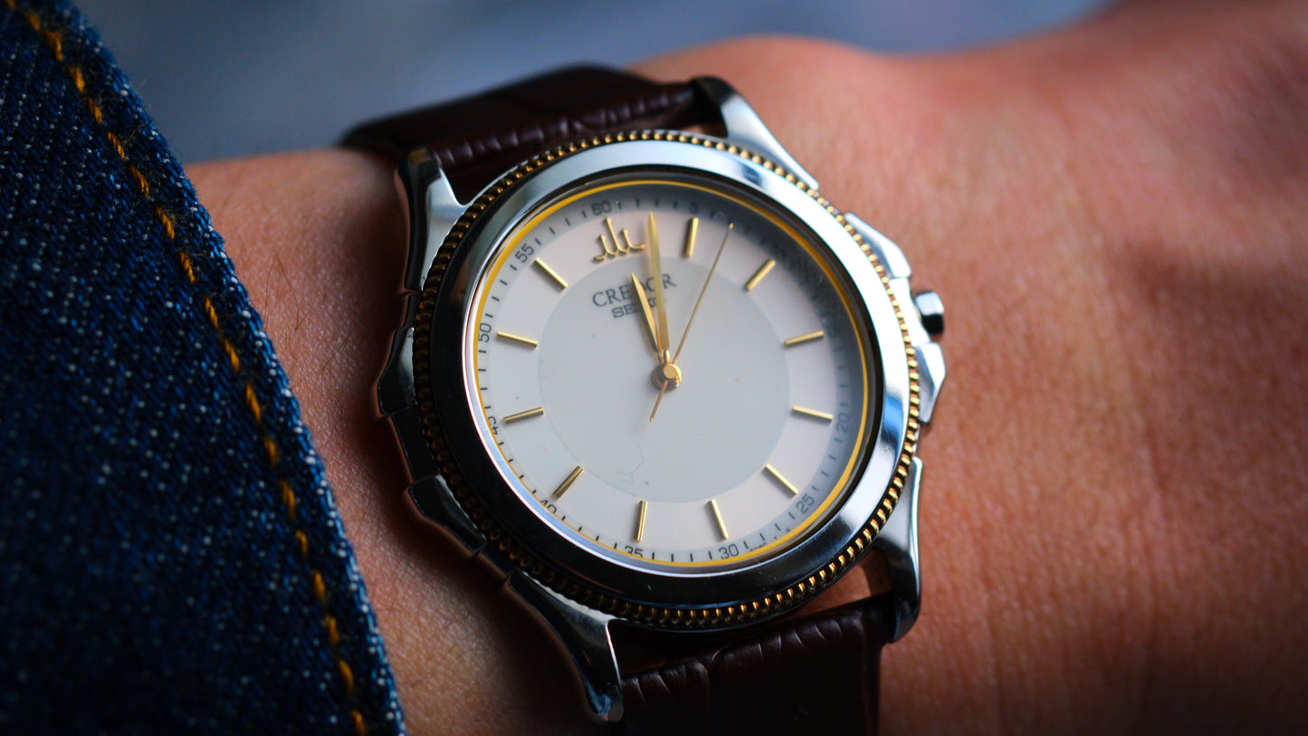 Credor Pacifique Leather Strap 9581-6060 18K Gold Bezel two tone Dial