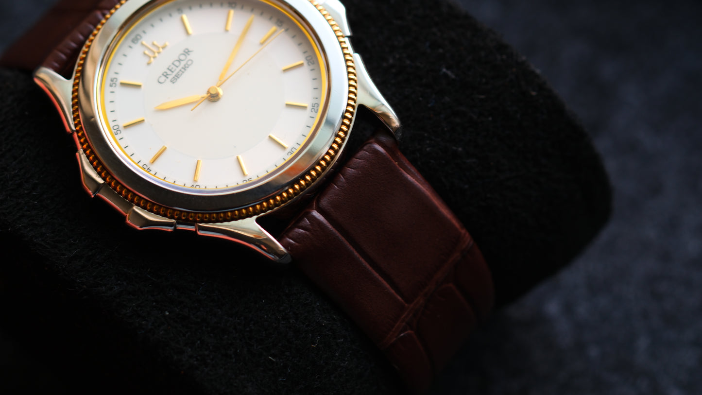 Credor Pacifique Leather Strap 9581-6060 18K Gold Bezel two tone Dial