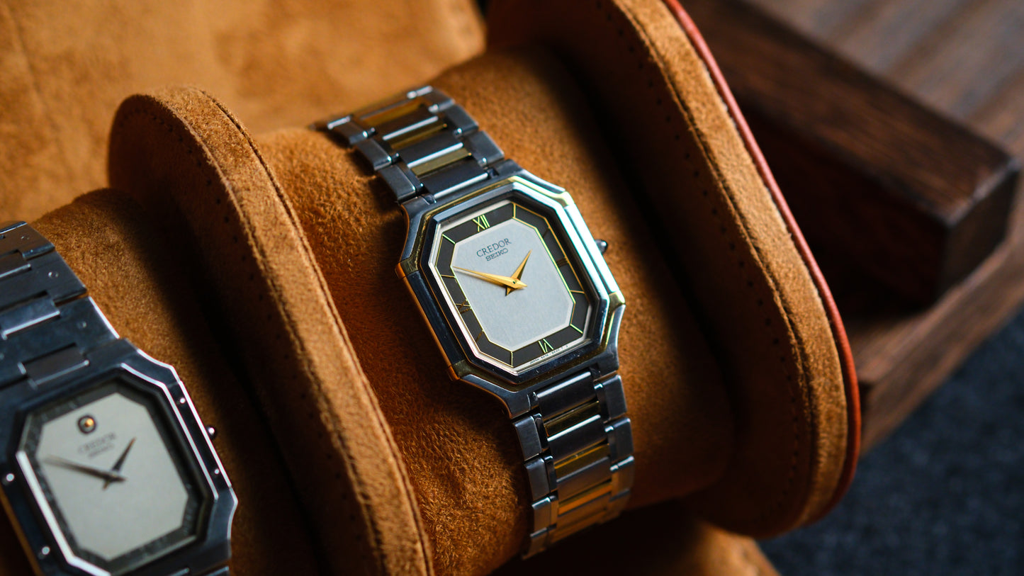 Credor Tank 18KT 5A74-3A10 Black Gray Dial Vintage Excellent Condition