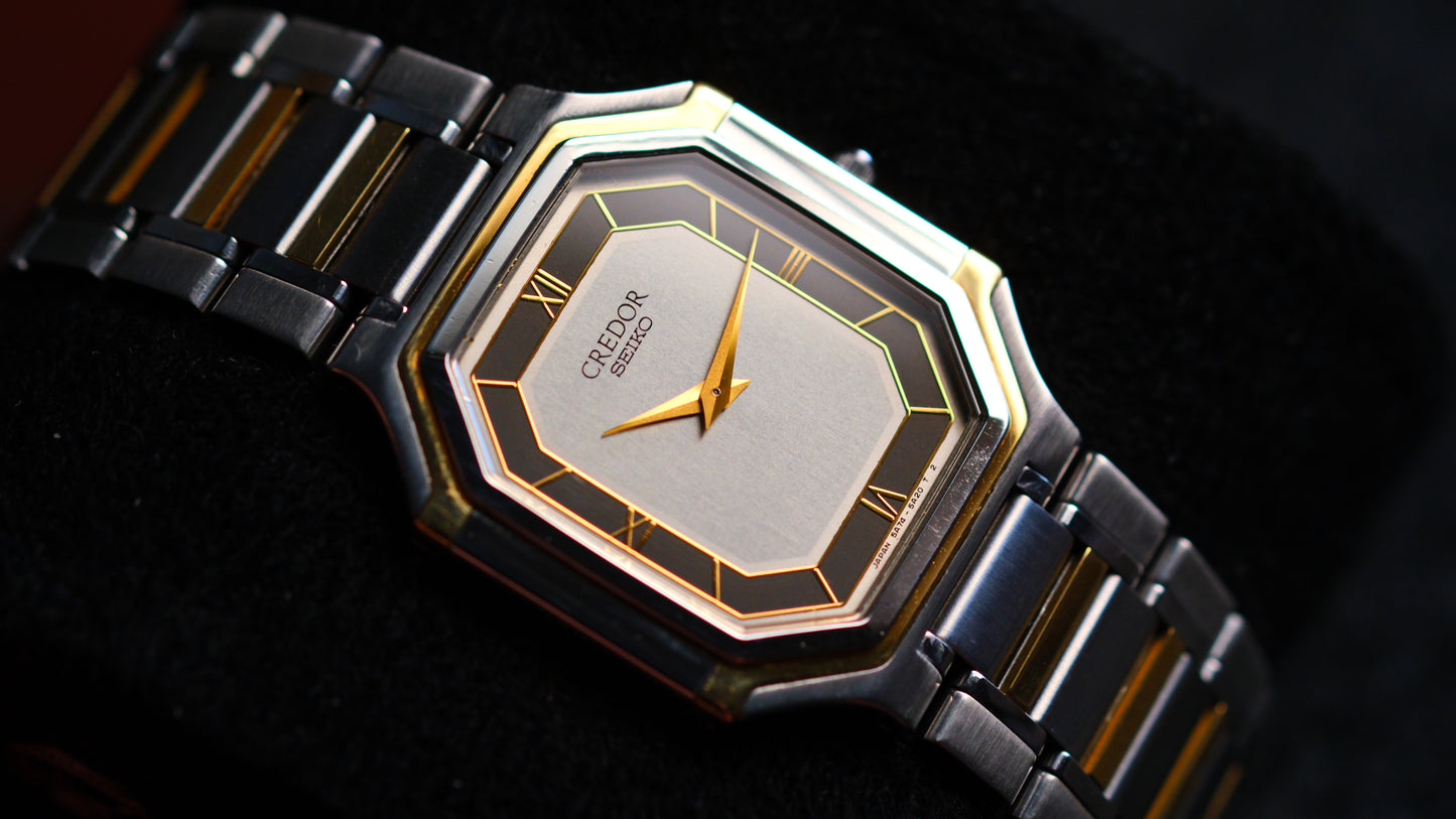 Credor Tank 18KT 5A74-3A10 Black Gray Dial Vintage Excellent Condition