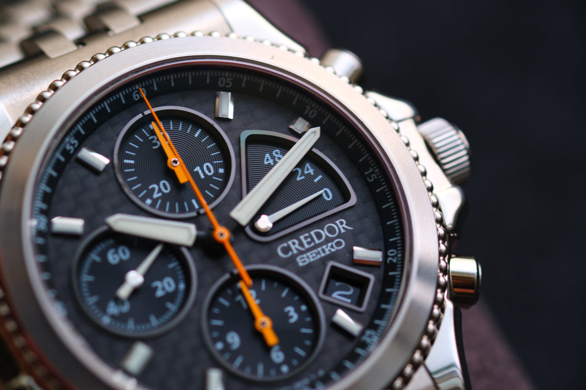 Credor Pacifique GCBK997 6S77-0A10 Chrnograph Limited 2000 Rare Carbon Dial Full Box Paper NOS Condition