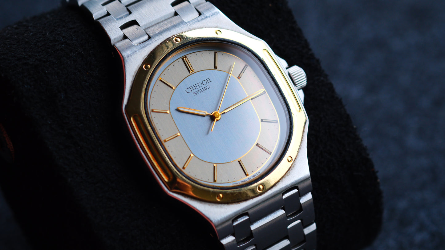 Credor 9661-5000 Twin Quart Gerald Genta 14K Bezel Two tone Rare Near Mint