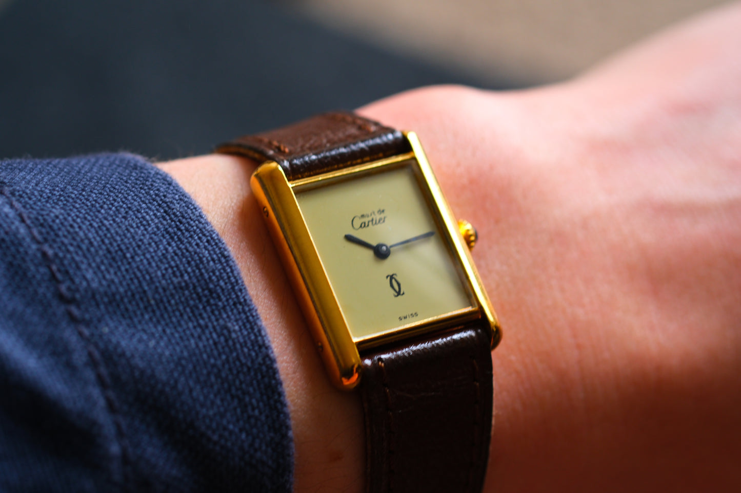 Cartier Tank Vermeil Must the Cartier LM 24x31mm SV925 Gold Plate Manual winding Yellow Dial