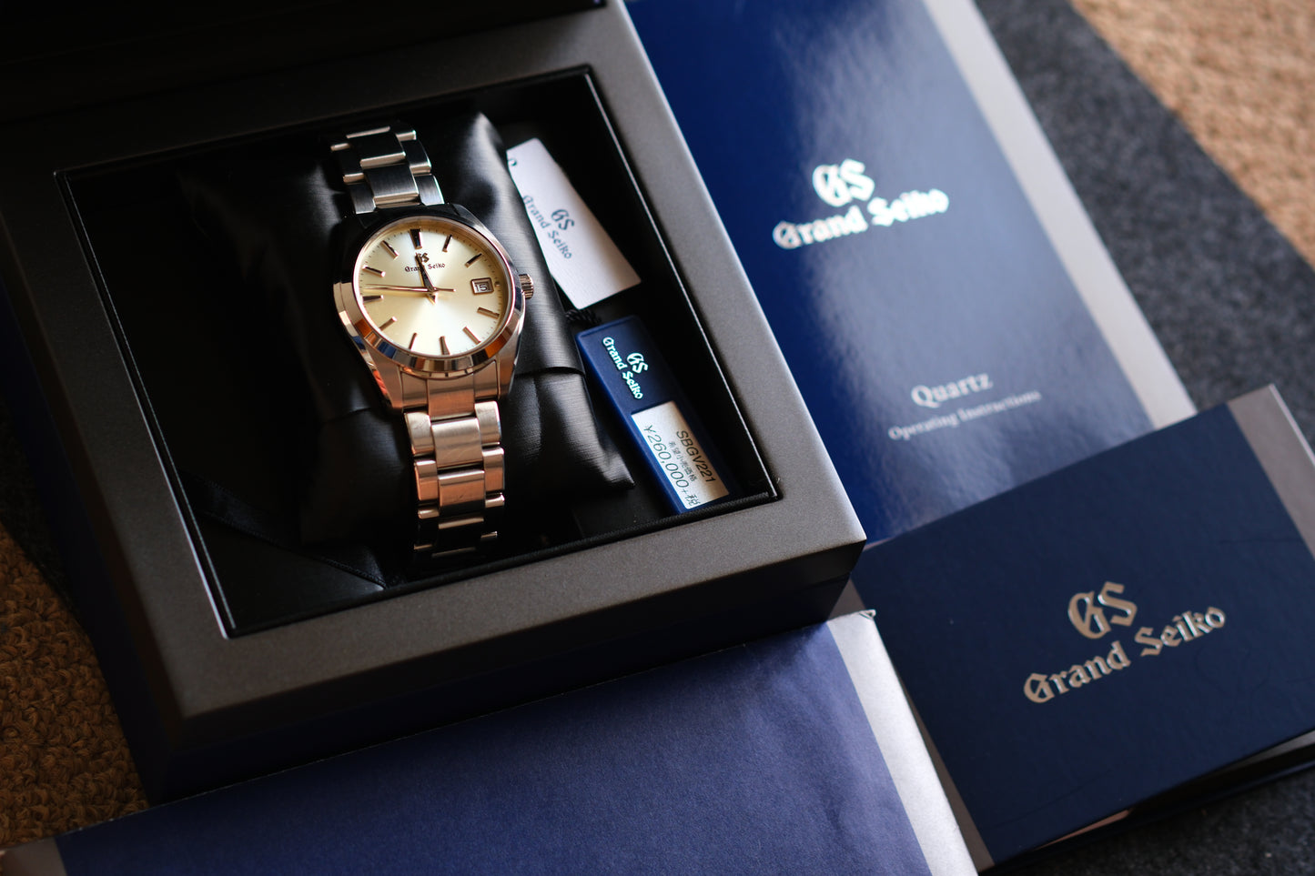 Grand Seiko SBGV221 9F82 40mm Champange Dial Full Box Paper Hang Tag Full Serviced Paper