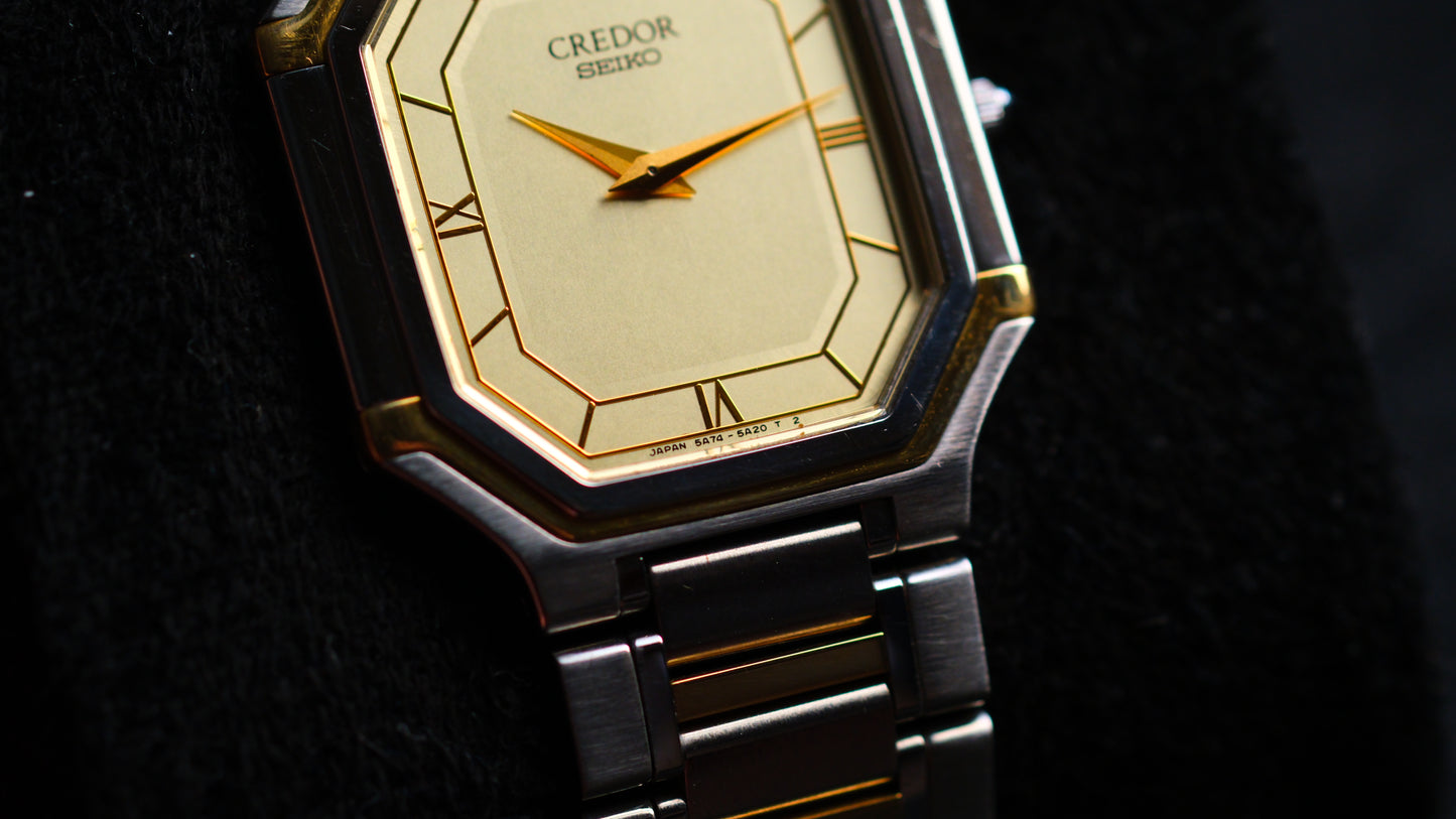 Credor Tank 18KT 5A74-3A10 Yellow Dial Vintage Good Condition