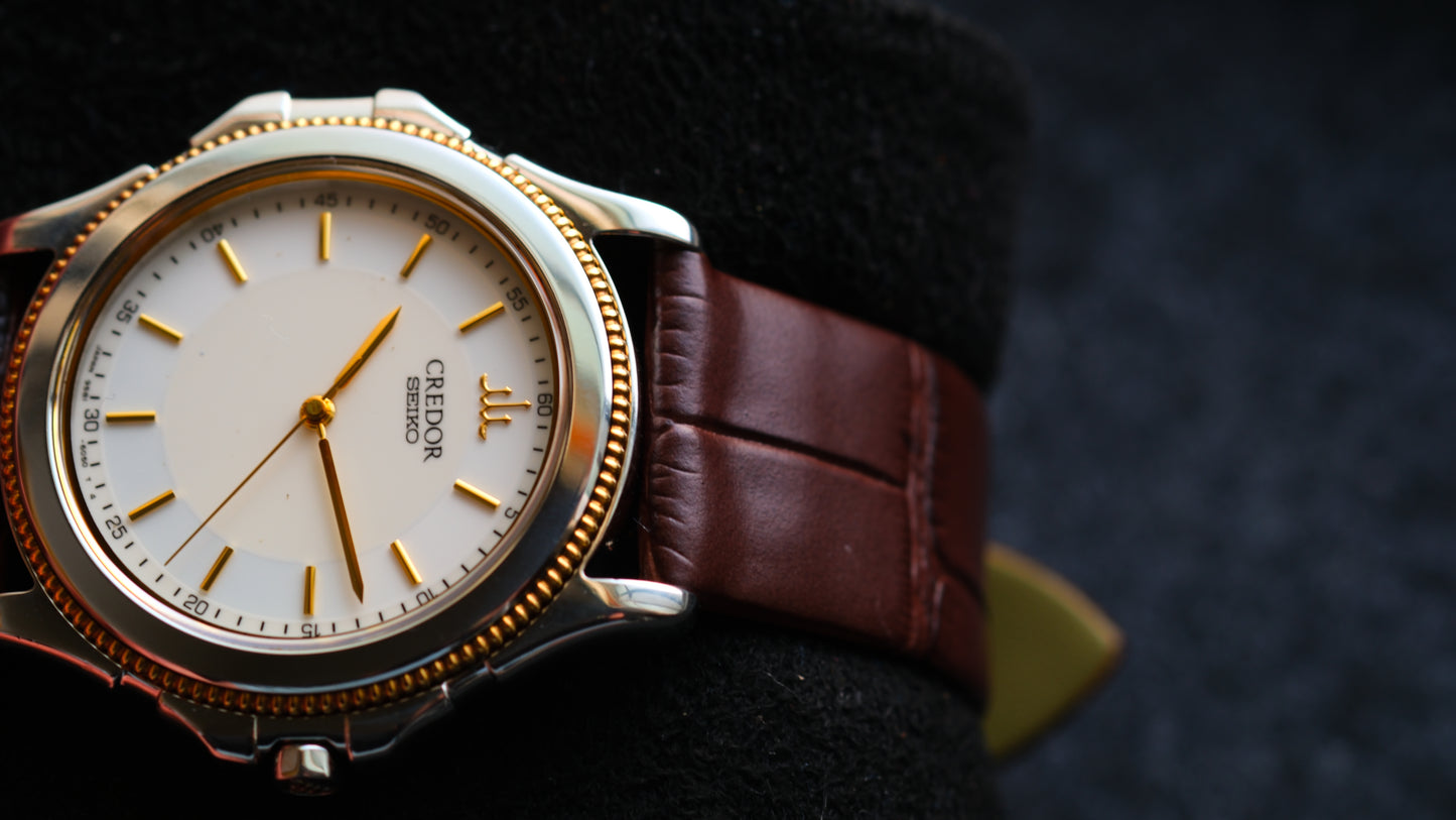 Credor Pacifique Leather Strap 9581-6060 18K Gold Bezel two tone Dial