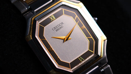 Credor Tank 18KT 5A74-3A10 Black Gray Dial Vintage Excellent Condition