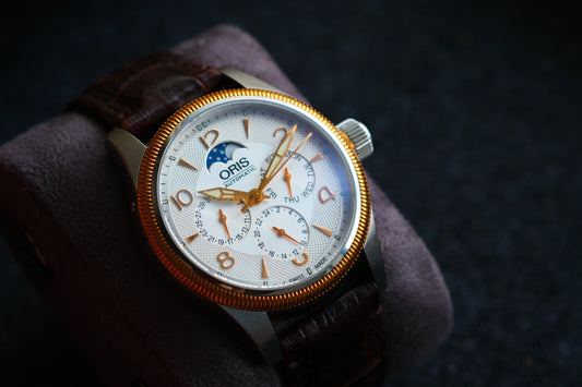 Oris Big Crown Complication Day-Date-GMT Steel Moonphase Guilloche dial Full Box Good Condition