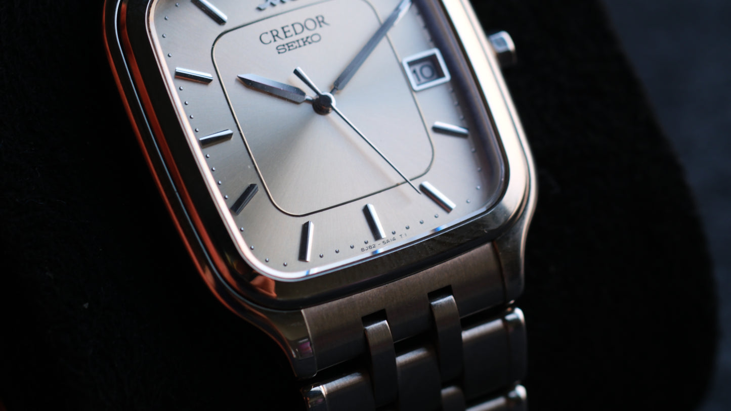 Credor Seiko Tank Champange Dial 8j82-5A10 Quart SS