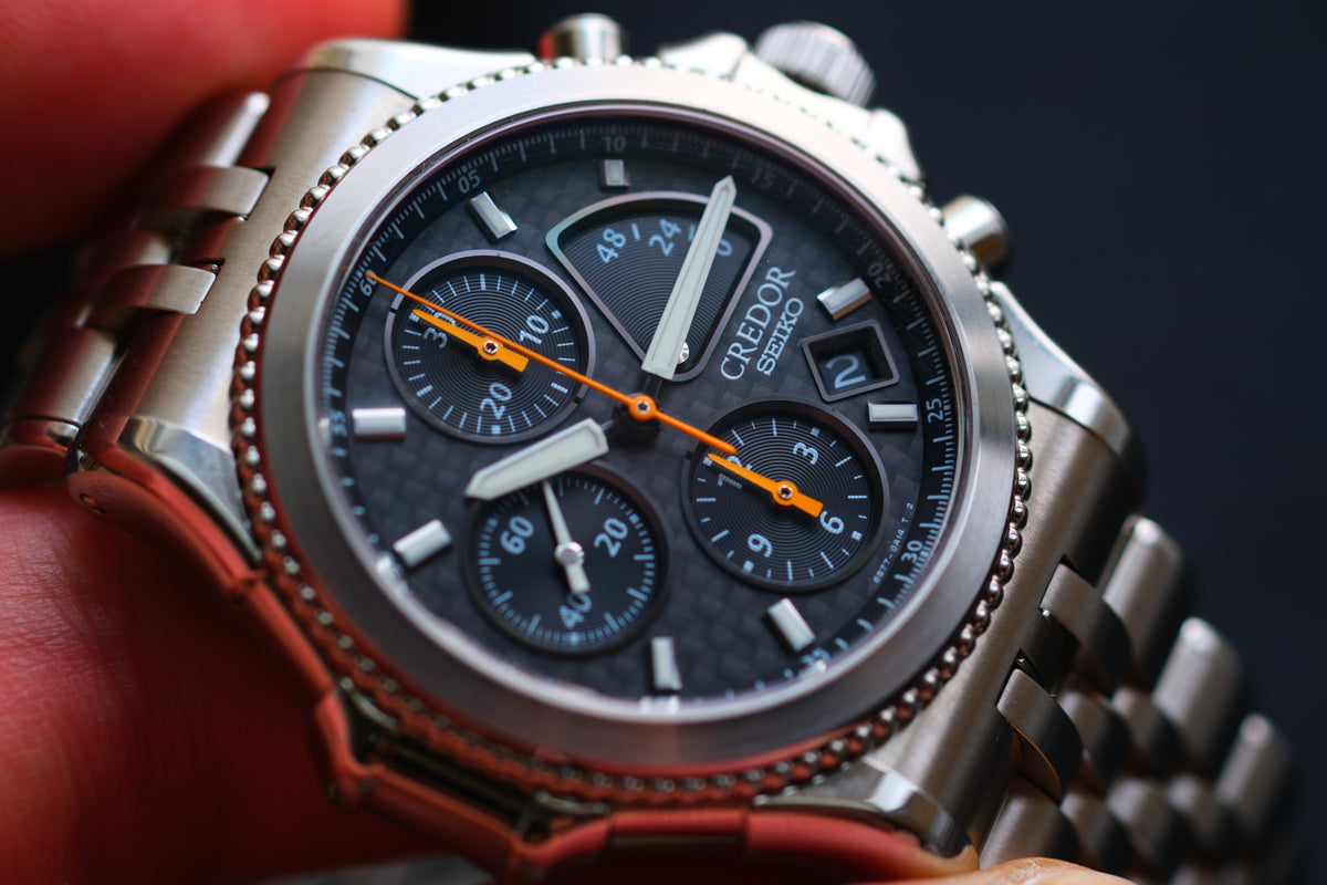 Credor Pacifique GCBK997 6S77-0A10 Chrnograph Limited 2000 Rare Carbon Dial Full Box Paper NOS Condition