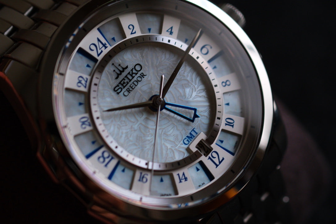 Credor Signo GCBZ999 8L36-00B0 GMT Limited 150p White Mop Dial Super rare