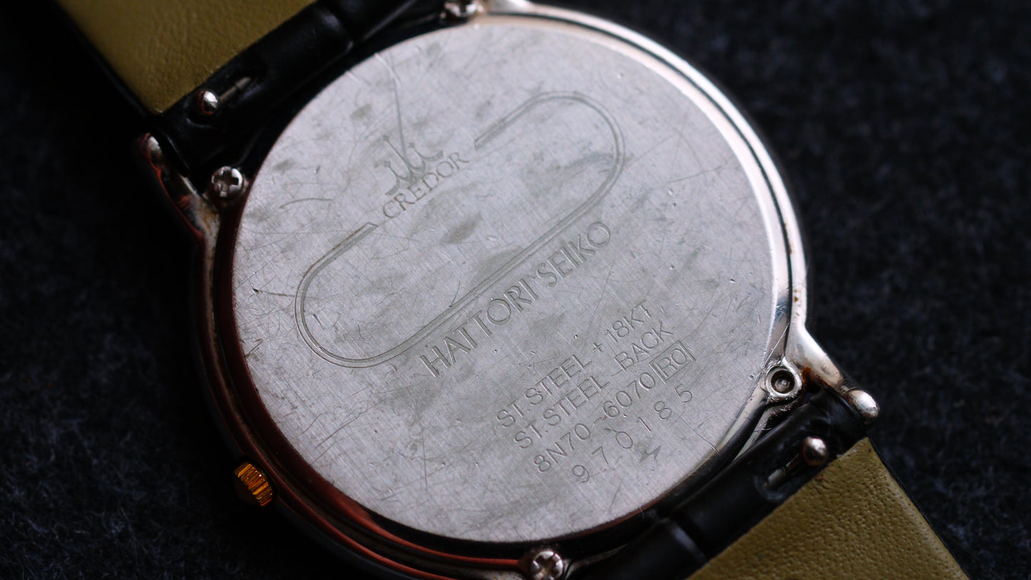 Credor 8N70-6070 Two Bezel 18K Gold Diamond Carson White Dial