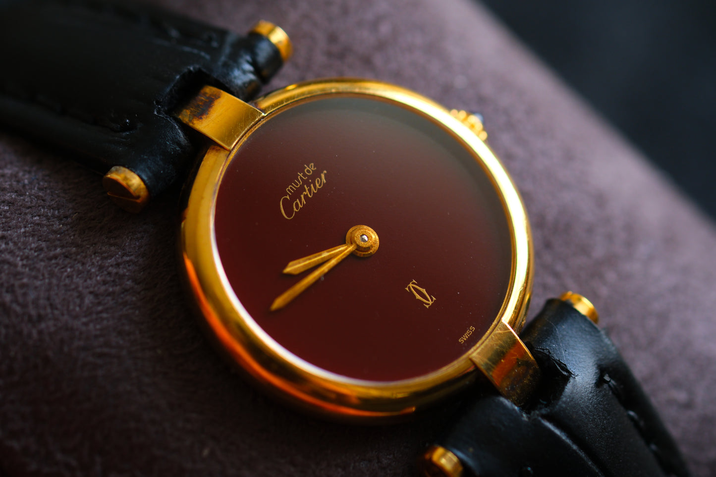 Cartier 1980s Must de Cartier Vendome Red Burgundy Lacquer Dial Lady