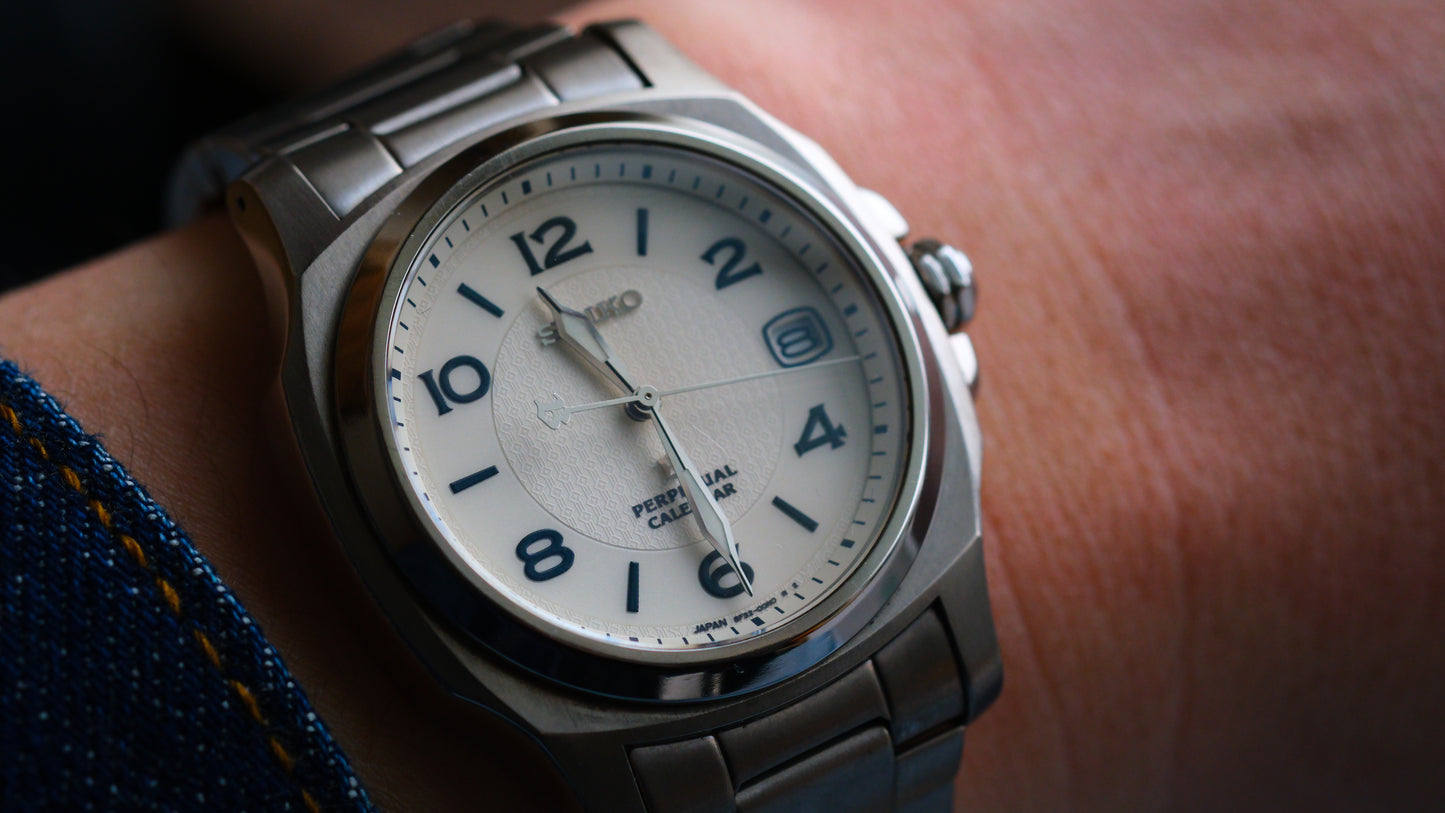 Seiko Bright Full Titanium SAGM007 HAQ Pepetual Calendar Two tone White Dial | Excellent Condition| Movement Serviced