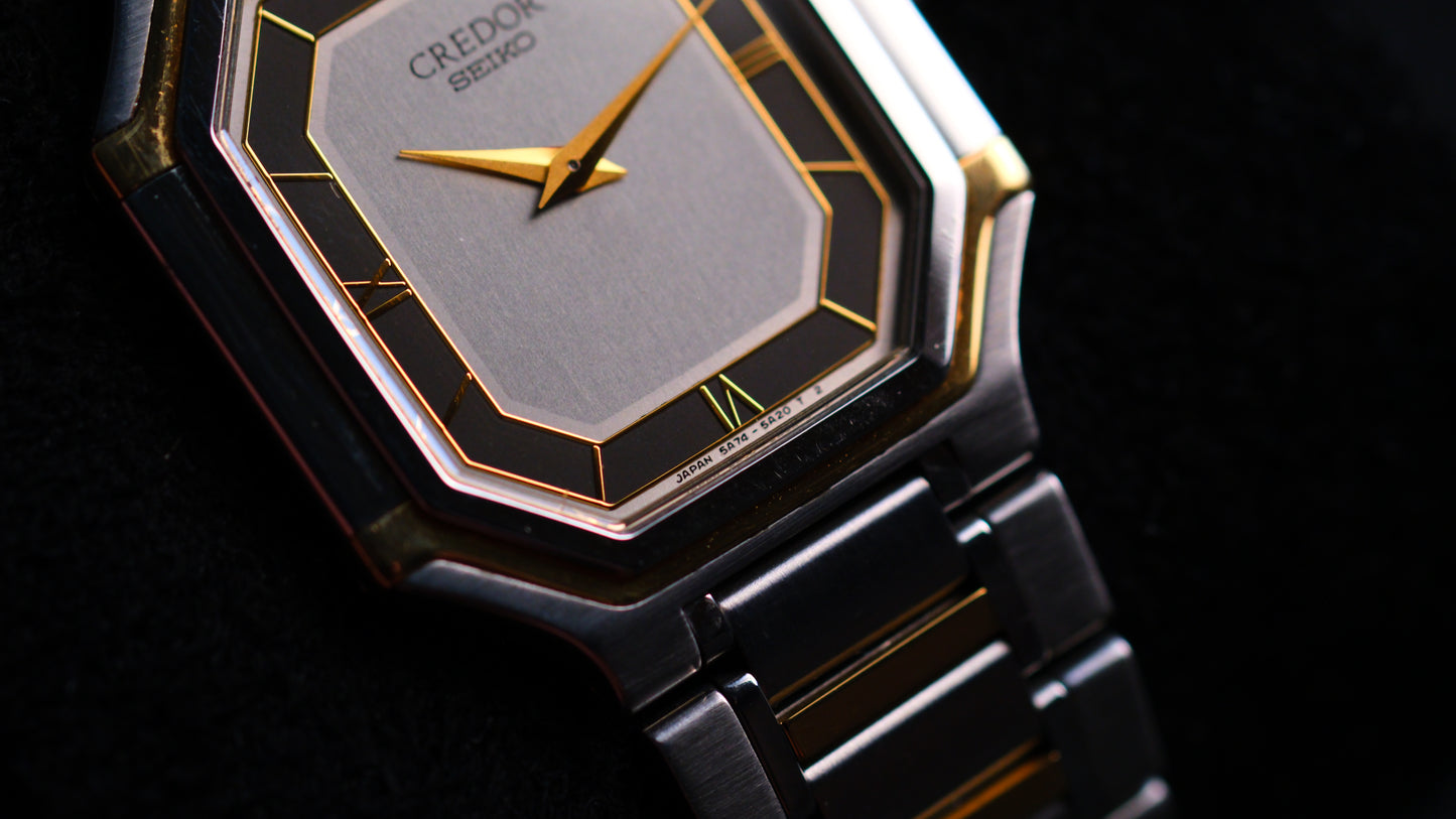 Credor Tank 18KT 5A74-3A10 Black Gray Dial Vintage Excellent Condition