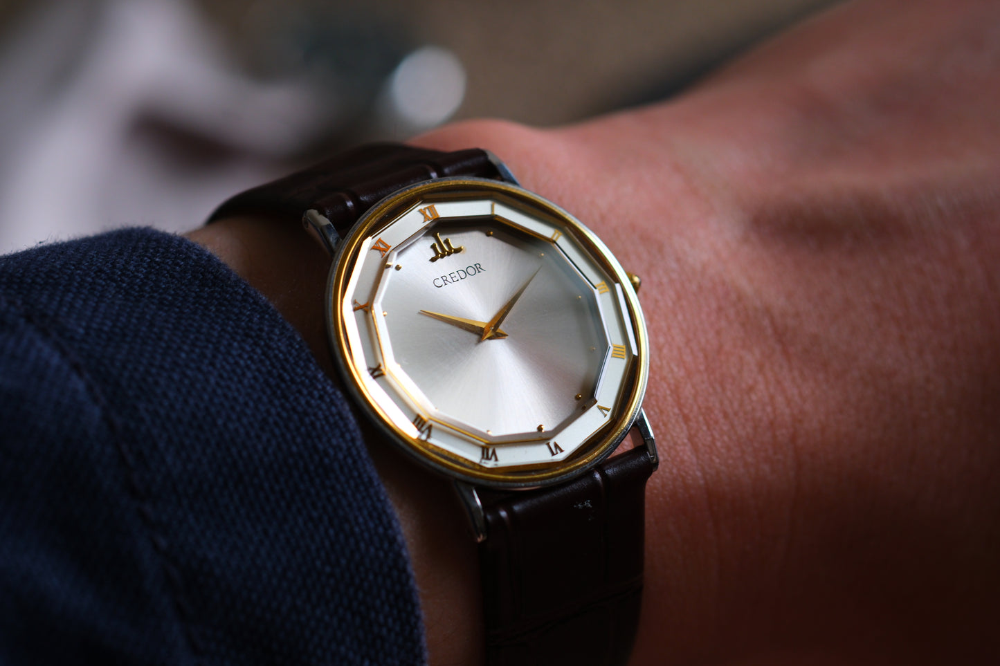 Credor 2F70-0290 SS/18KT Polygonal crystal design Beautiful Design White Dial