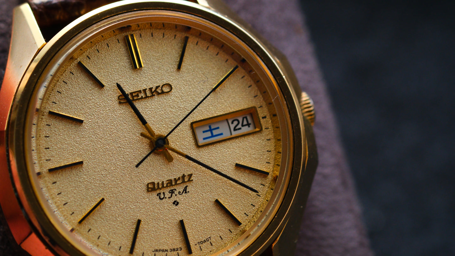 Seiko V.F.A(Very Fine Adjusted) Quartz 3823-7040 Ultra Rare Cap Gold 1970s Full Original Beautifull Dial| Good Condition