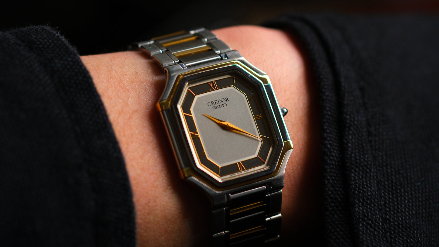 Credor Tank 18KT 5A74-3A10 Black Gray Dial Vintage Excellent Condition