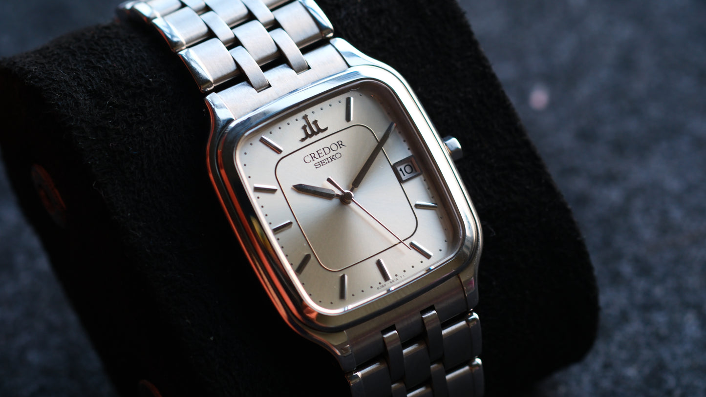 Credor Seiko Tank Champange Dial 8j82-5A10 Quart SS