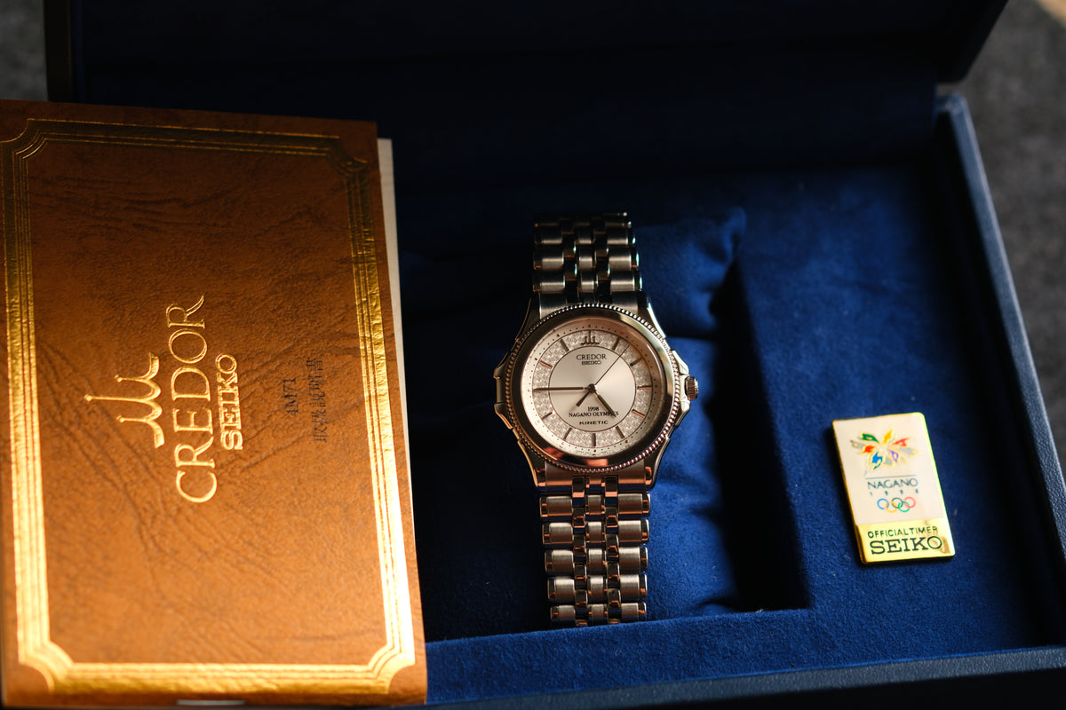 Credor GCLF995 4M71-0A20 18KWG AutoQuart Limited 500 Nagano Olympics 1998 Battery Replaced Excellent Condition Full Box Paper