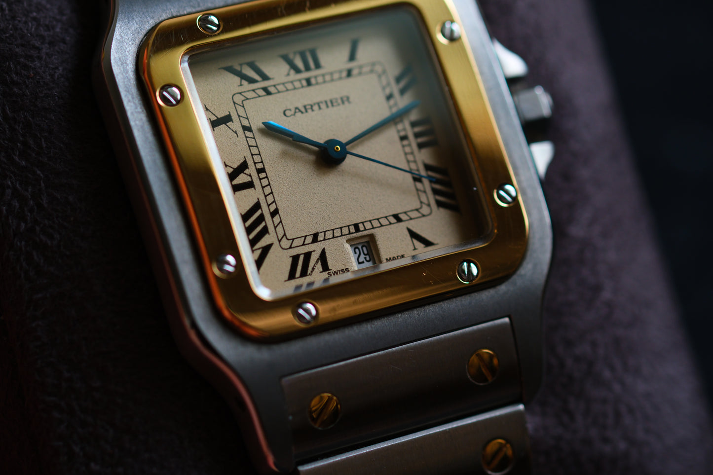 Cartier Santos De Cartier Galbee Ivory Roman Dial Ref.187901 LM 29x41mm Full Box Paper Excellent Condition