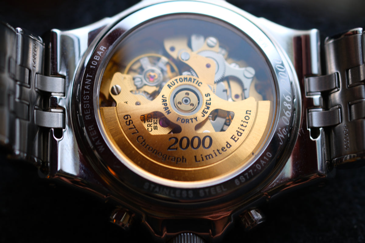 Credor Pacifique GCBK997 6S77-0A10 Chrnograph Limited 2000 Rare Carbon Dial Full Box Paper NOS Condition