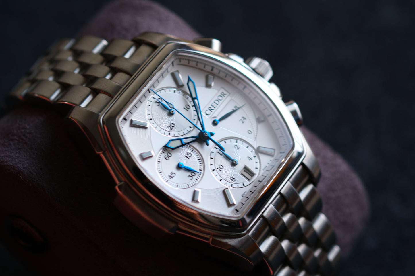 Credor Pacifique Tonneau GCBK993 6s77-00A0 Chrnograph White Dial Blue Hands| Full Serviced| Excellent Condition