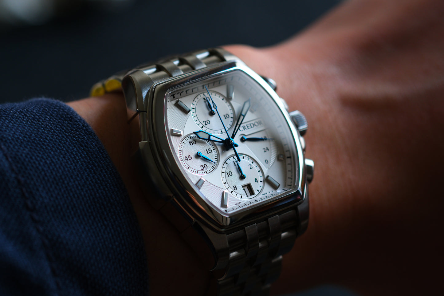 Credor Pacifique Tonneau GCBK993 6s77-00A0 Chrnograph White Dial Blue Hands| Full Serviced| Excellent Condition
