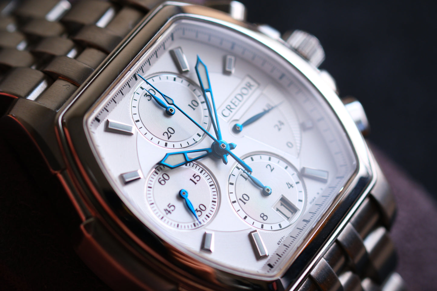 Credor Pacifique Tonneau GCBK993 6s77-00A0 Chrnograph White Dial Blue Hands| Full Serviced| Excellent Condition