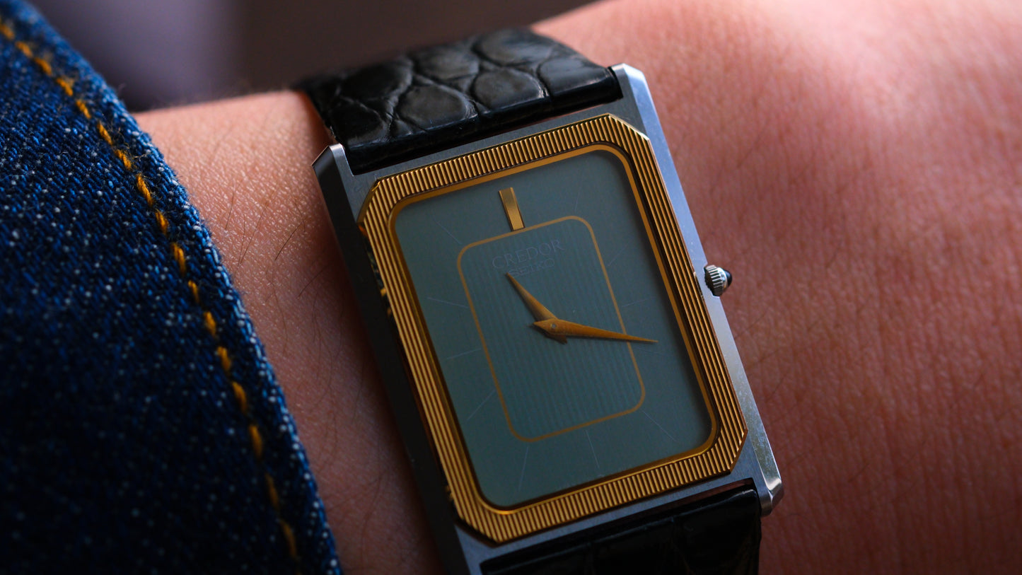 Credor Tank Couple 6730-5090 6730-5100 w14K Bezel SHA MIDDLE Tiffany Dial