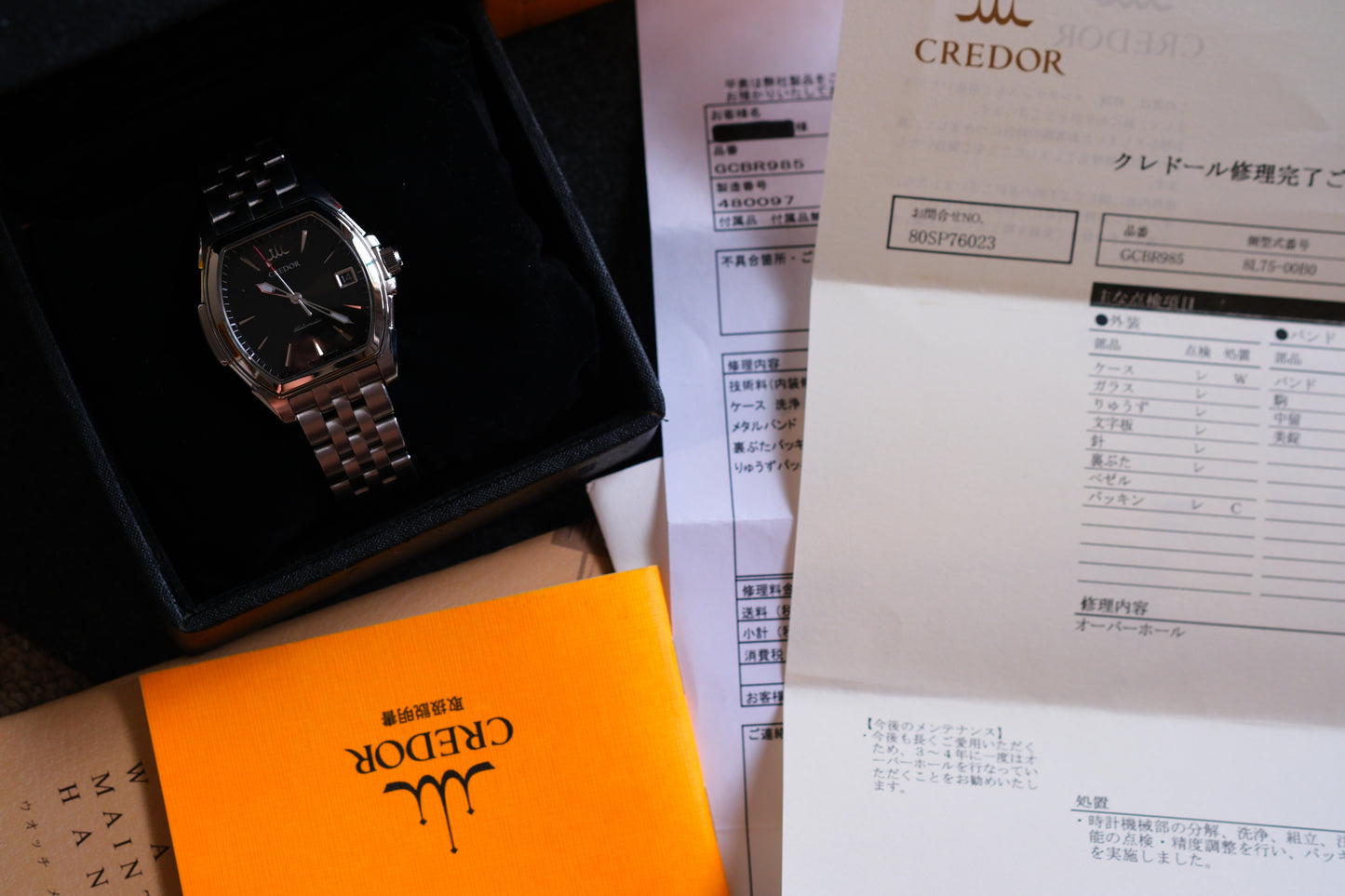 Credor Tonneau Pacifique GCBR985 8L75-00B0 Black Dial Full Serviced Excellent Condition Beautifull AR Full box Serviced Paper