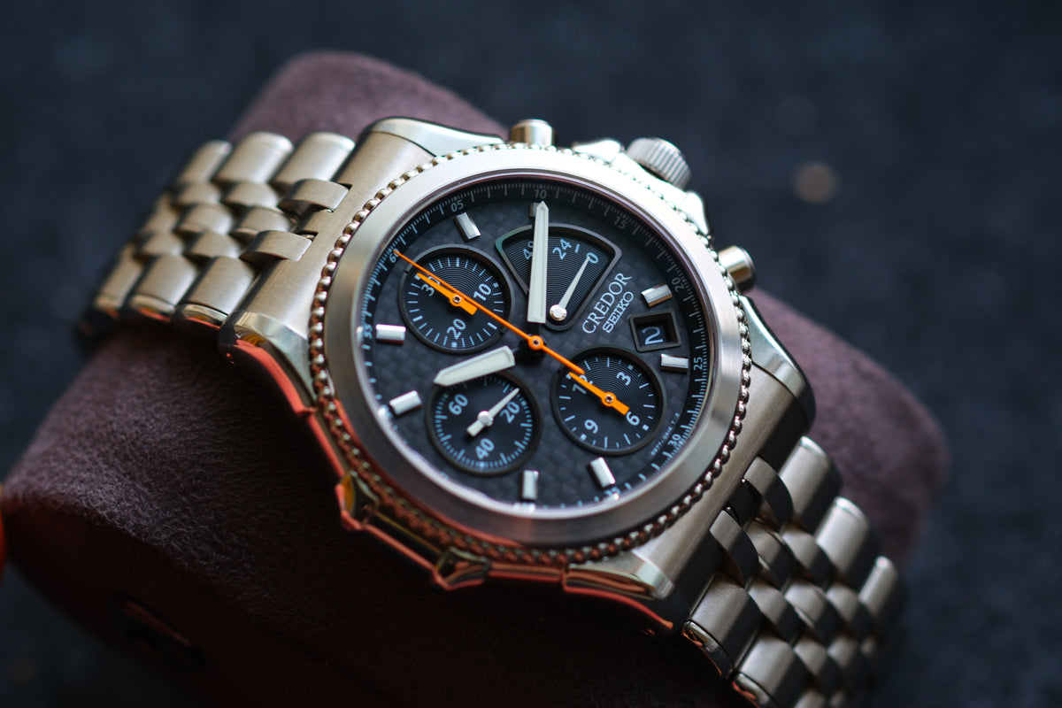 Credor Pacifique GCBK997 6S77-0A10 Chrnograph Limited 2000 Rare Carbon Dial Full Box Paper NOS Condition