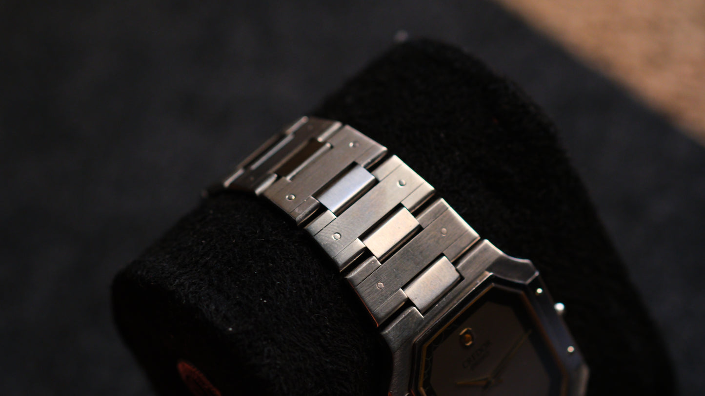 Credor Tank 9300-5050 Rare Black Gray Dial Full SS Good Condition