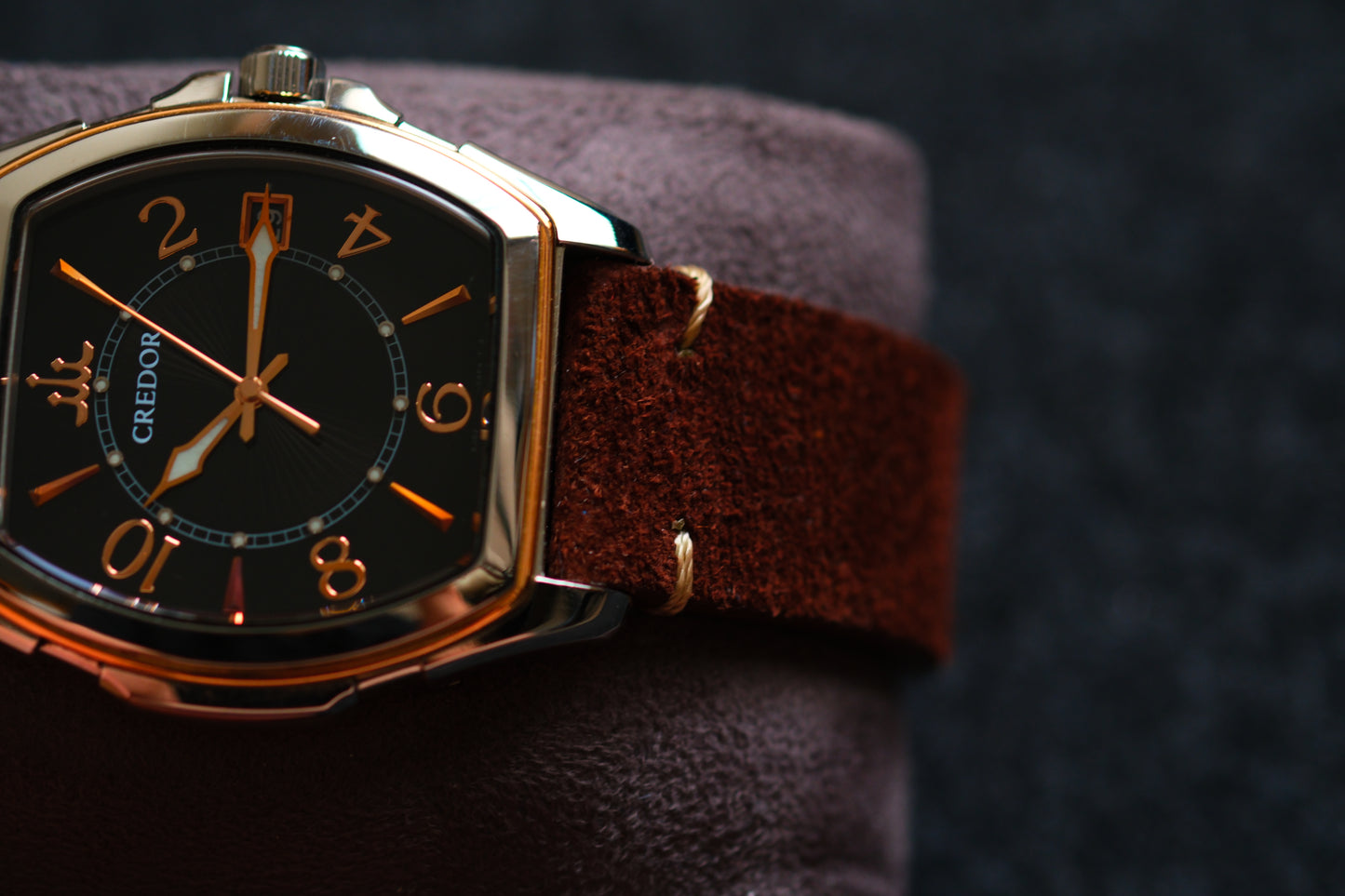 Credor Tonneau GCAX970 8J82-0AE0 Pacifique 18K Bezel Brown Dial Excellent Condition
