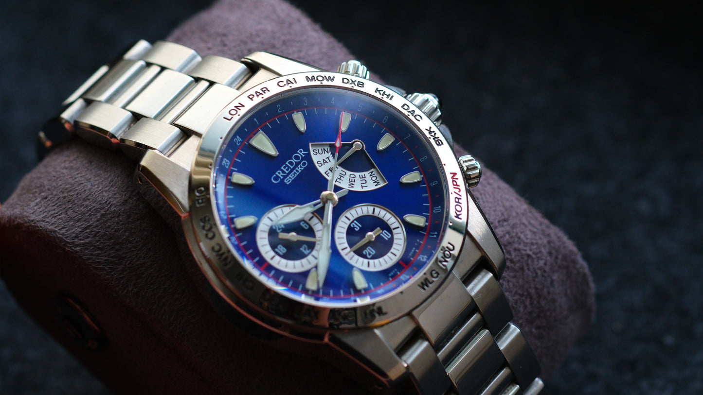 Credor GCBG977 Retrograde 4s77-00A0 GMT World Time Limited Edition 500 2002 World Cup Good Condition