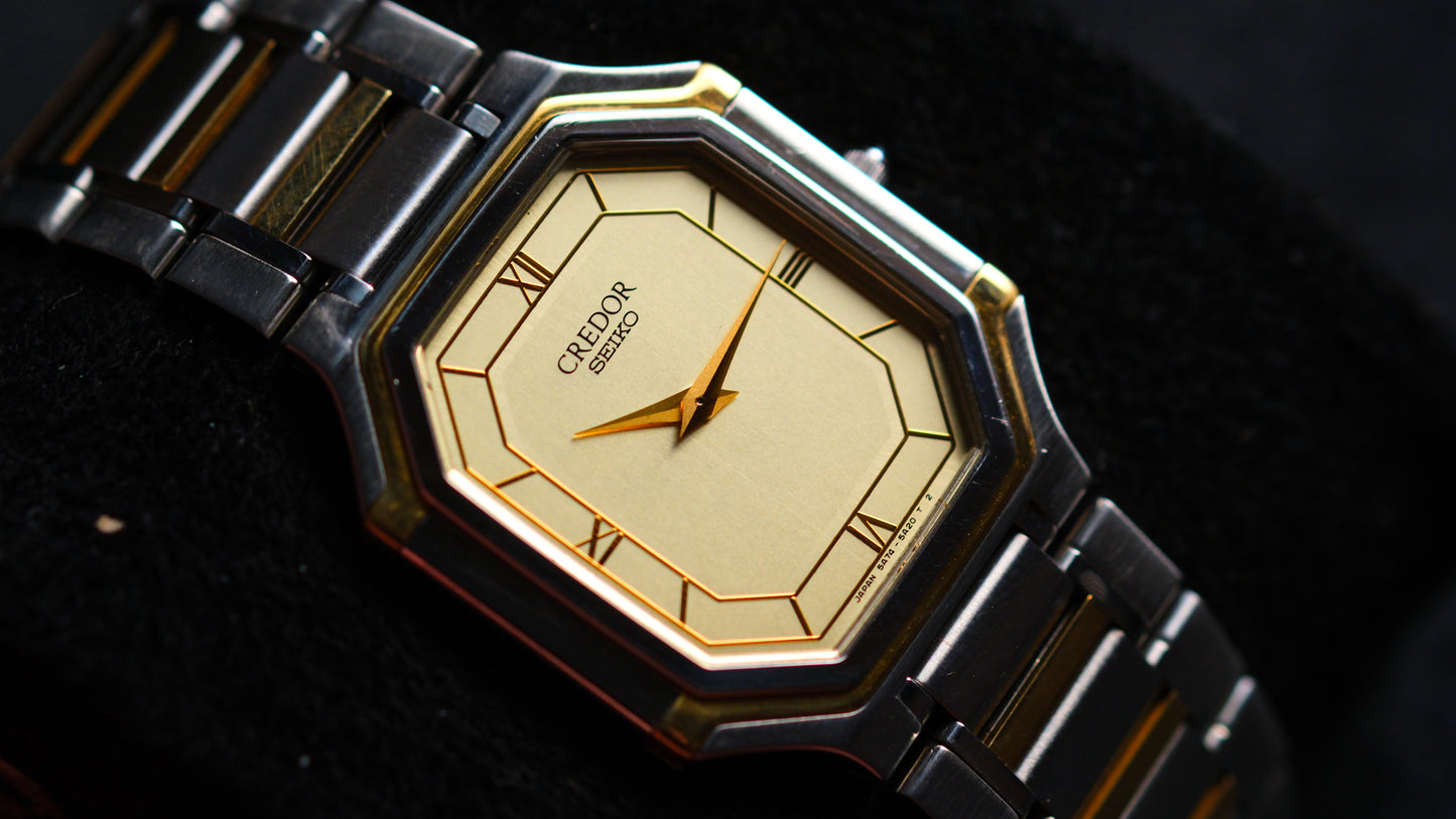 Credor Tank 18KT 5A74-3A10 Yellow Dial Vintage Good Condition