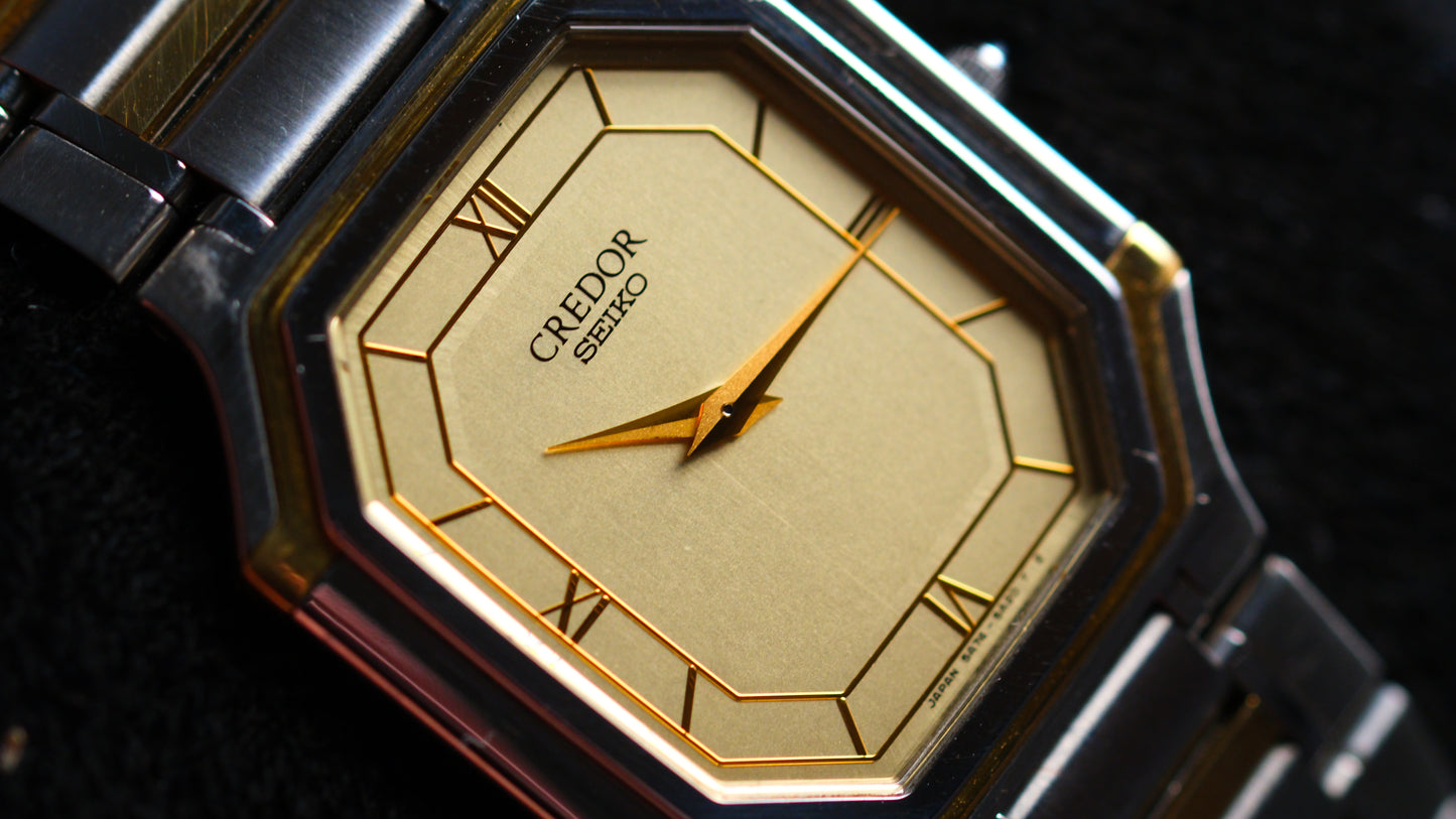 Credor Tank 18KT 5A74-3A10 Yellow Dial Vintage Good Condition