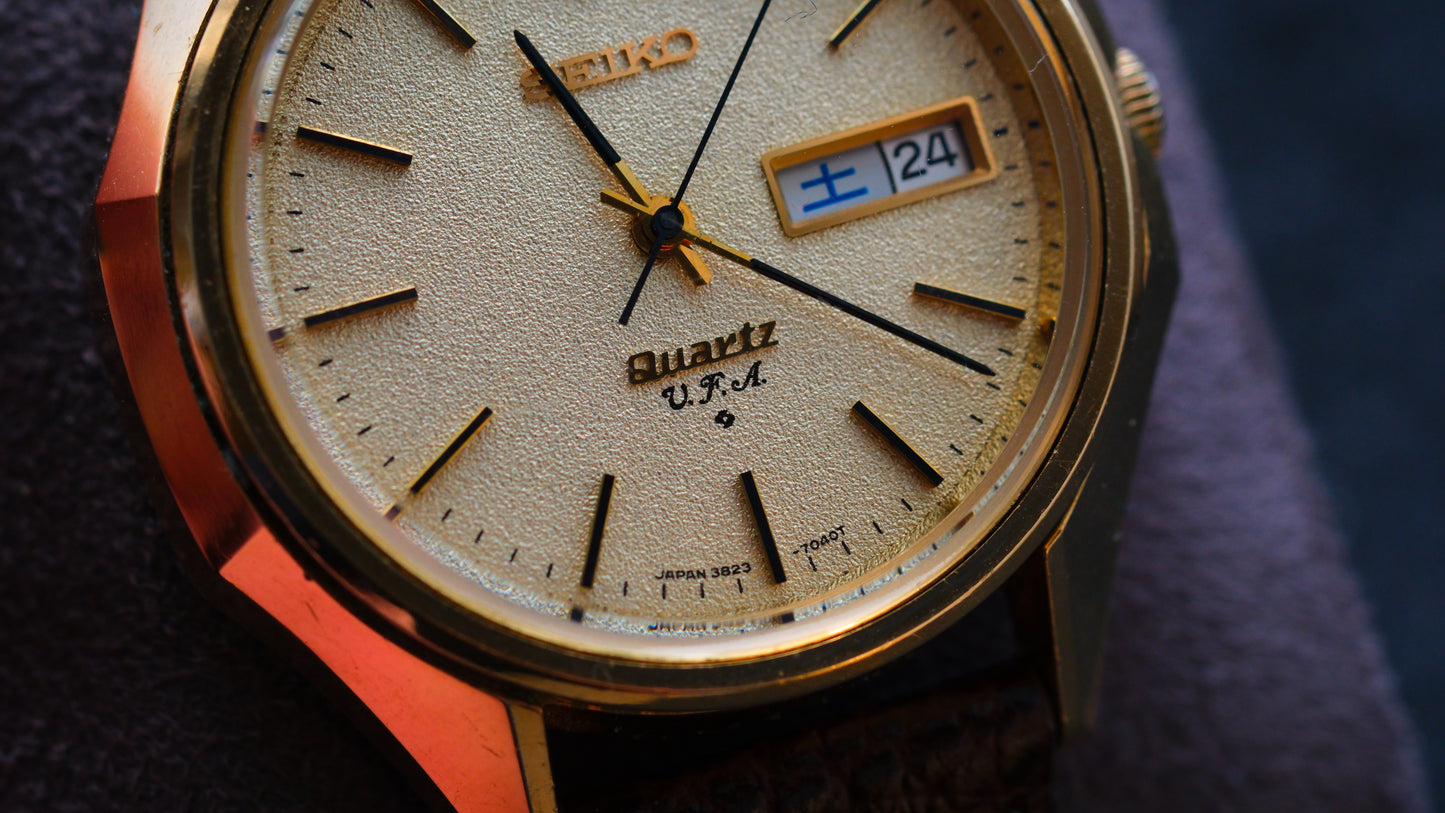 Seiko V.F.A(Very Fine Adjusted) Quartz 3823-7040 Ultra Rare Cap Gold 1970s Full Original Beautifull Dial| Good Condition